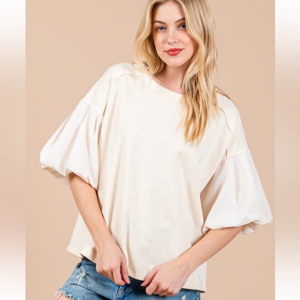 Boho Cream Puff Sleeve Top